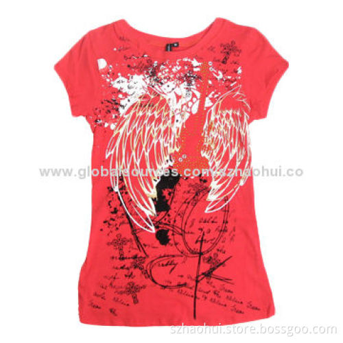 Women's 100% cotton fashion design printed T-shirt, OEM orders are welcome
